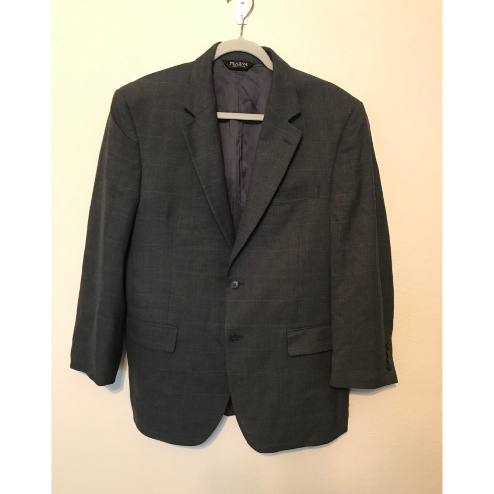 JosABank Mens Suit 41R 36x30  Wool Gray‎ Windowpane 2 Piece Travelers Collection